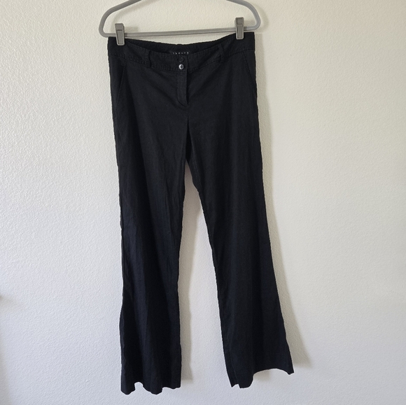 THEORY 62% Linen Blend Black  Pants Mid Rise Wide Leg Trousers Size 10 - Picture 7 of 16